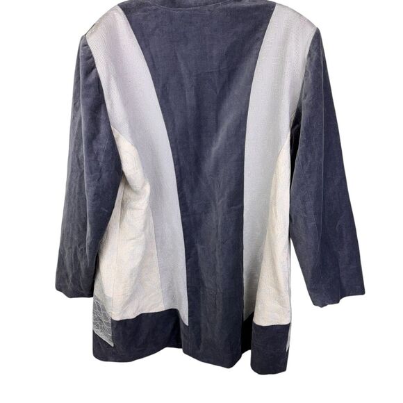 Women's CHICO'S Gray Velvet Lace Patchwork Artisan Jacket Blazer Size 2 Large Po - Picture 2 of 5